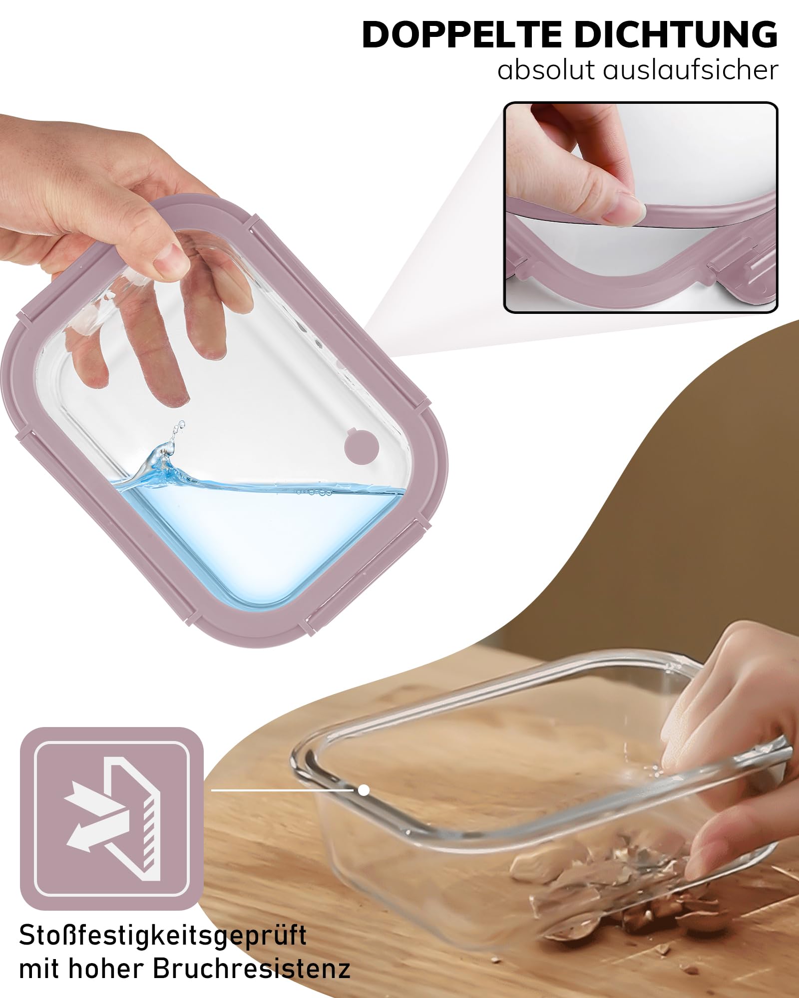Close-up of BOROHOUSE tempered glass lid showing secure seal