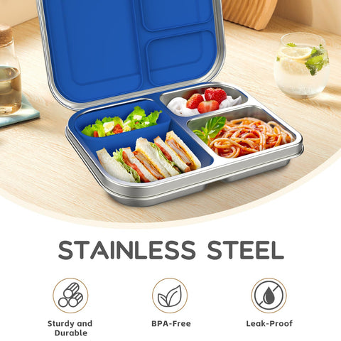 BOSEDSANG lunch box shows 3 compartments plus optional silicone container for snacks.