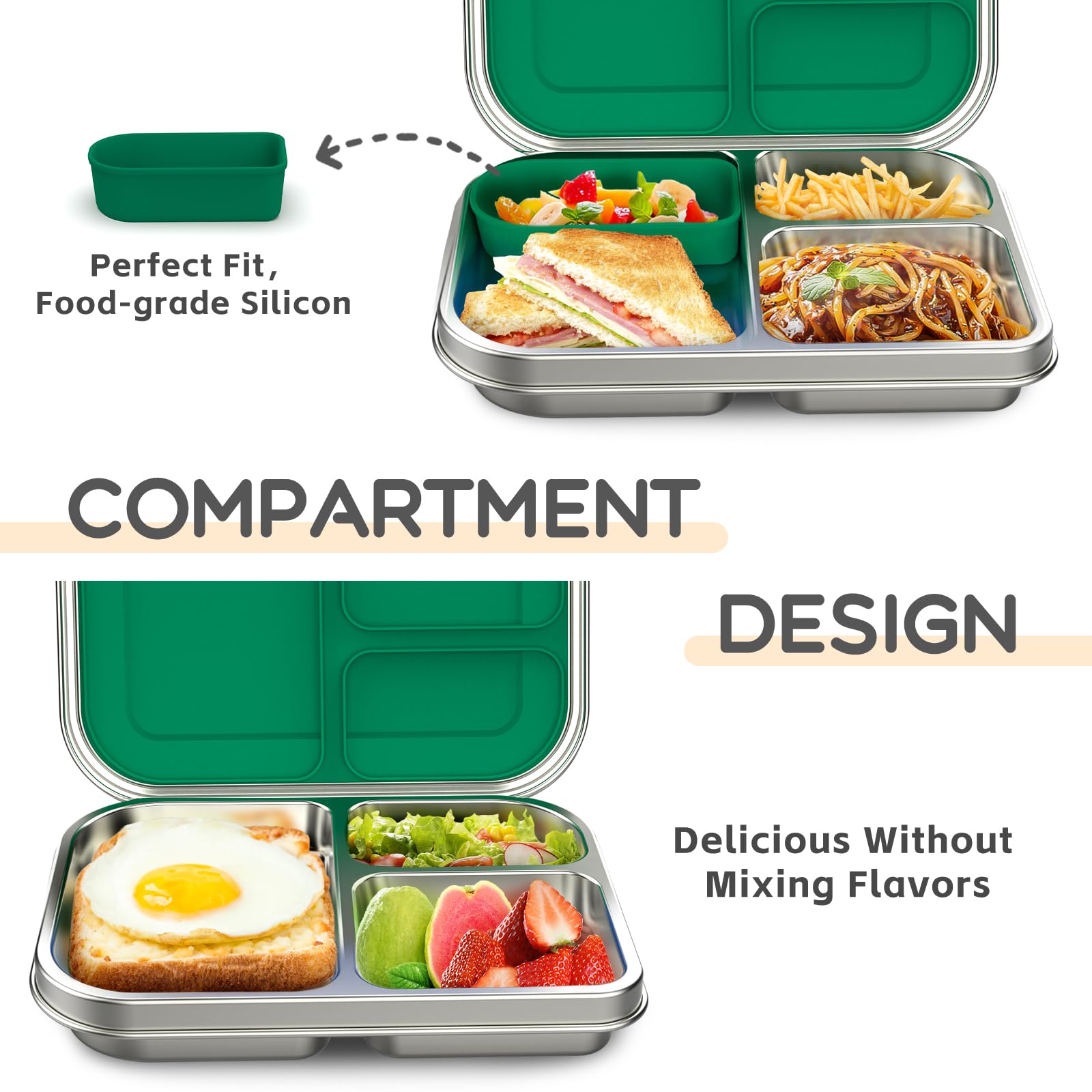 BOSEDSANG silicone container insert supports sauces and freshness inside lunchbox.