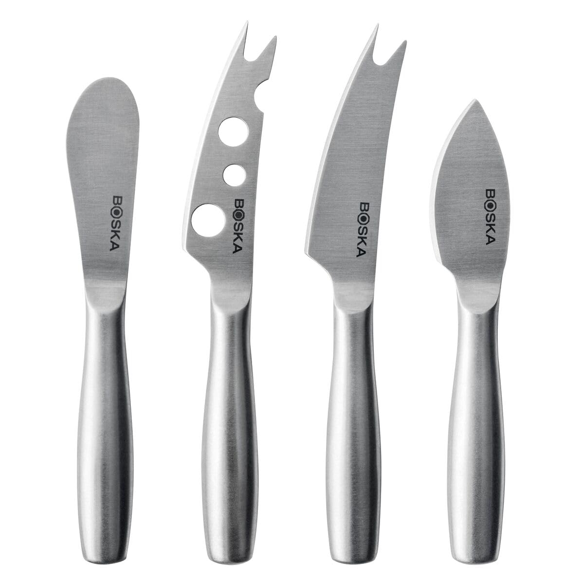 Boska stainless steel cheese knife set on board for versatile slicing