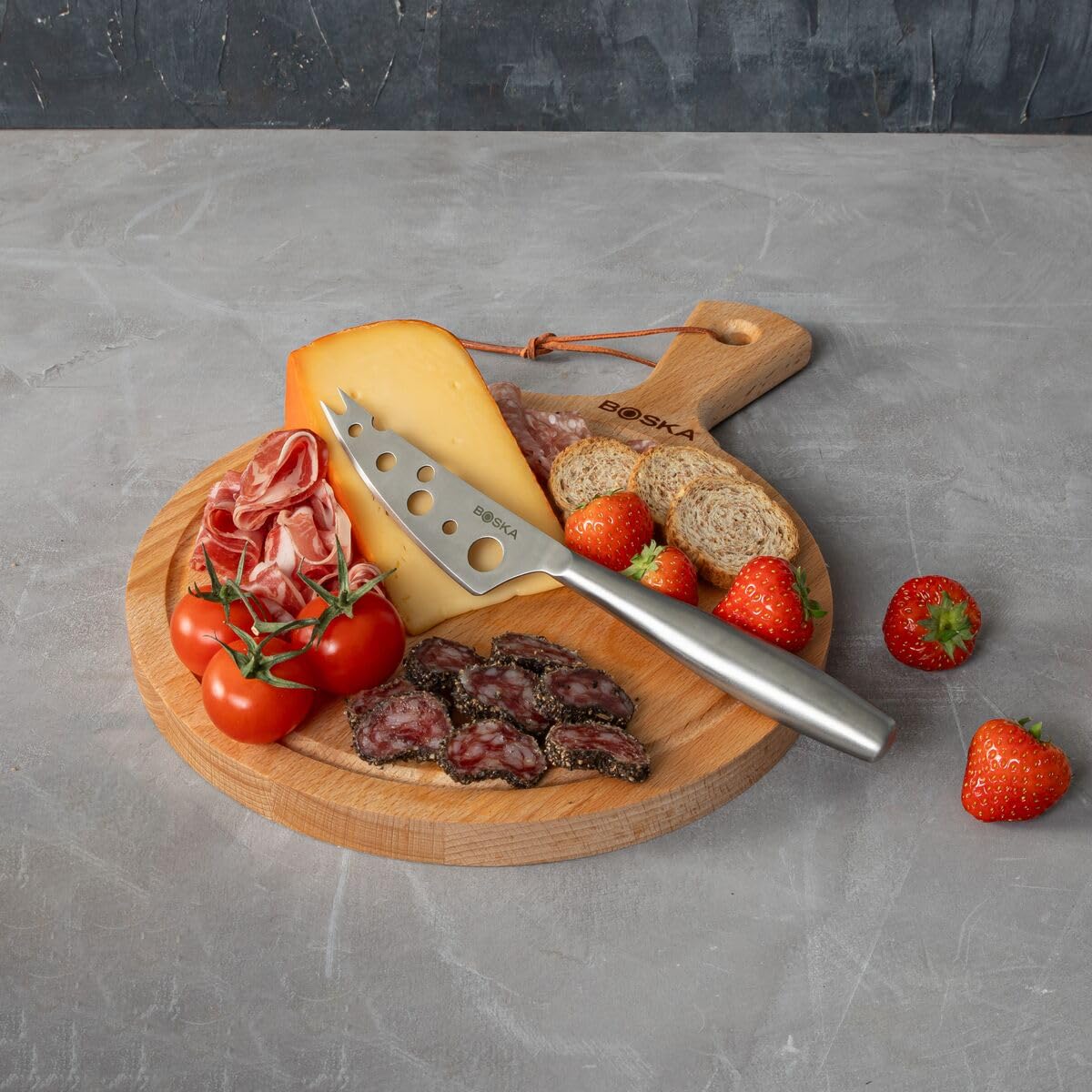 Boska stainless steel spreading knives for soft and firm cheeses.
