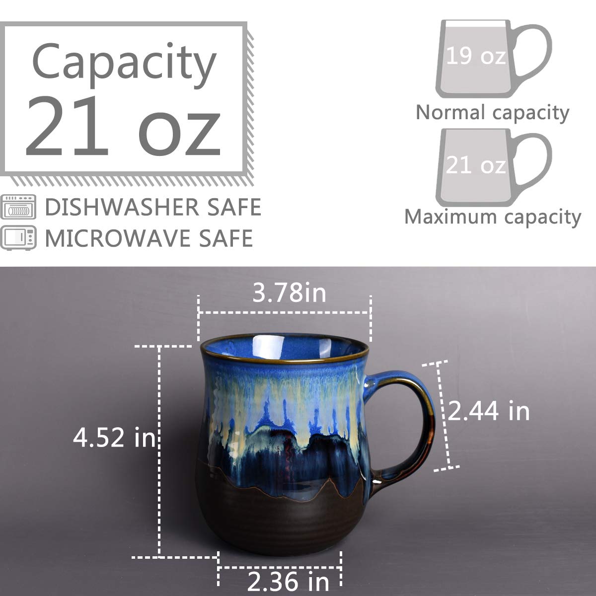 Bosmarlin 21oz mug highlighting large capacity for office or home use