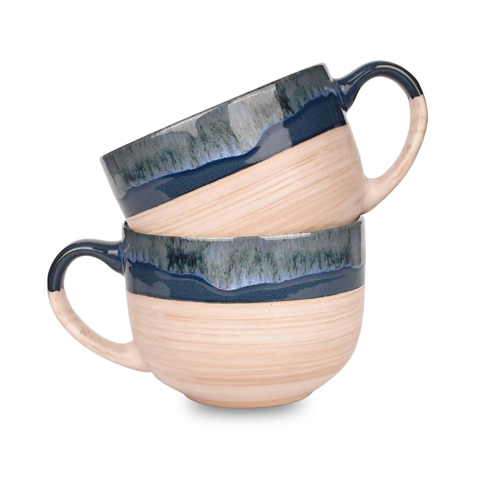 Bosmarlin large ceramic mug with Prussian Blue glaze, side view, comfortable handle for daily coffee