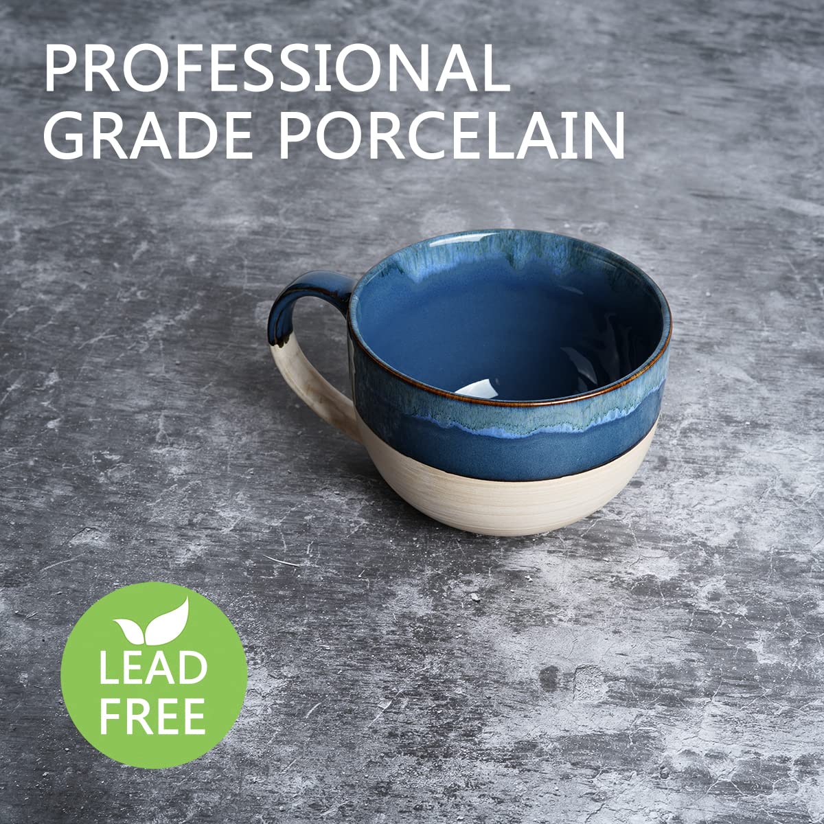 Lead-free, cadmium-free ceramic with durable glaze for everyday hot or cold drinks