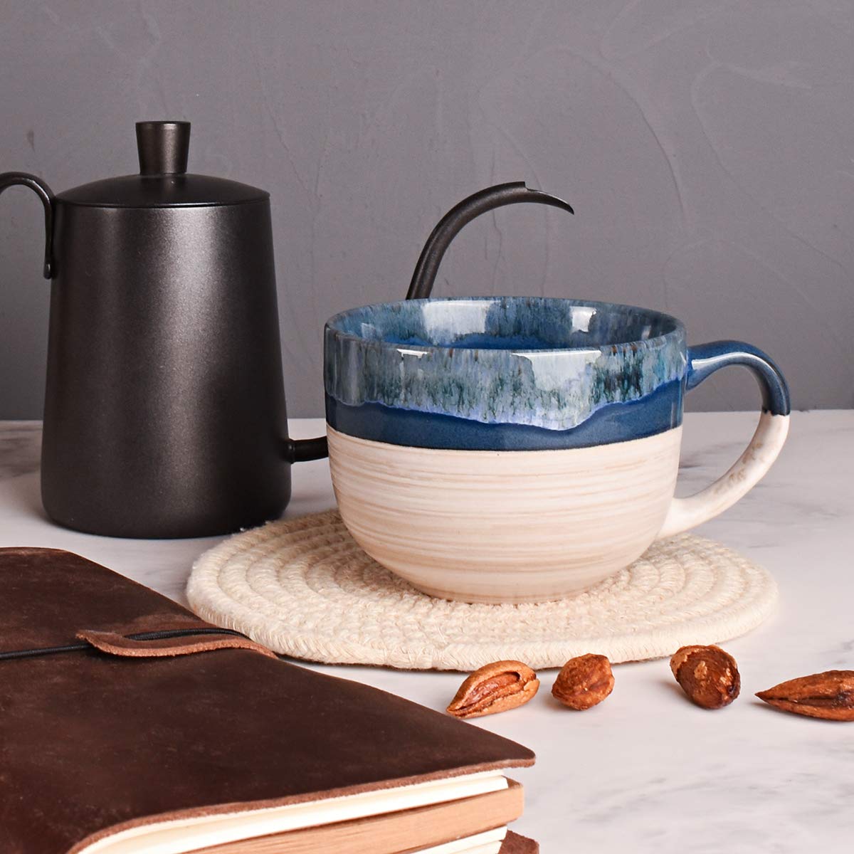 Bosmarlin stoneware mug in kitchen setting complements modern decor