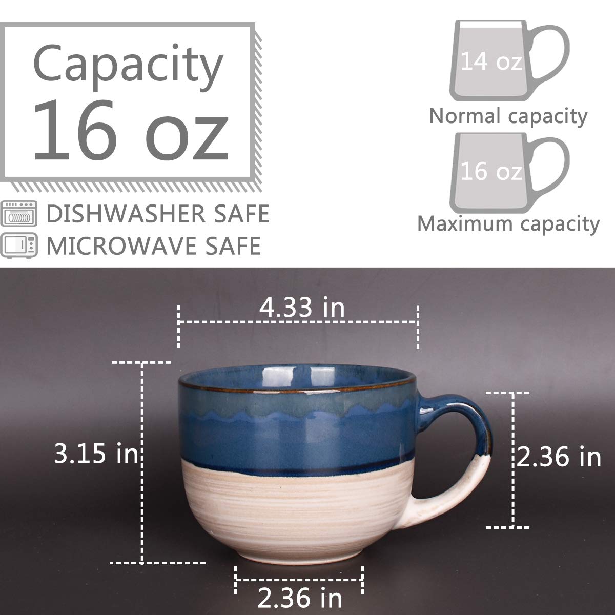 Bosmarlin 16oz mug close-up showing durable stoneware and dishwasher-safe practicality