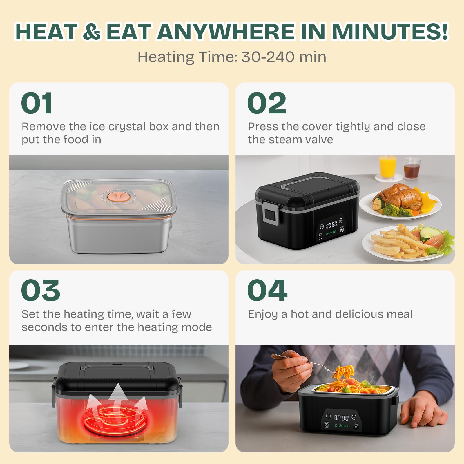 Bospewtse insulated carry bag accompanies lunch box for temperature maintenance.