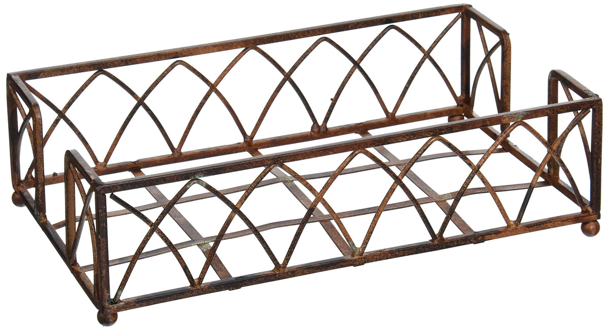 Boston International Arch Design napkin holder in aged chestnut finish keeps napkins handy on the tabletop