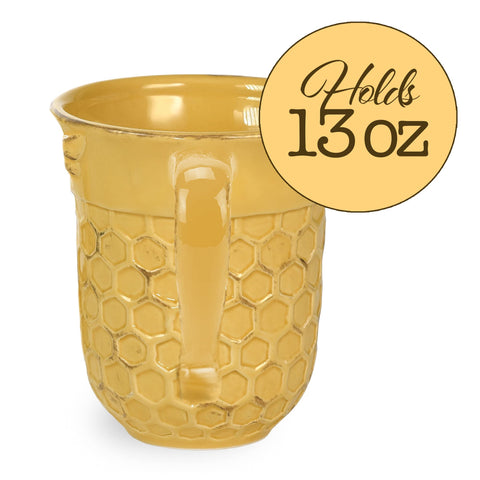 Boston International yellow gold mug highlighting honeycomb motif for warm mornings