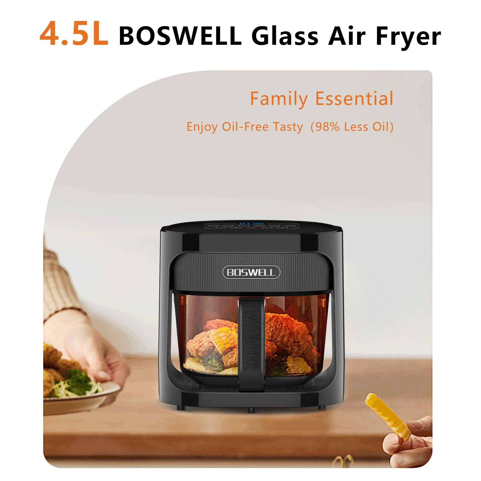 BOSWELL Air Fryer 360° circulation system, even heating for crispy results