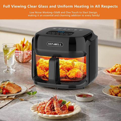 Boswell 7.5qt air fryer rapid preheat reduces wait times.