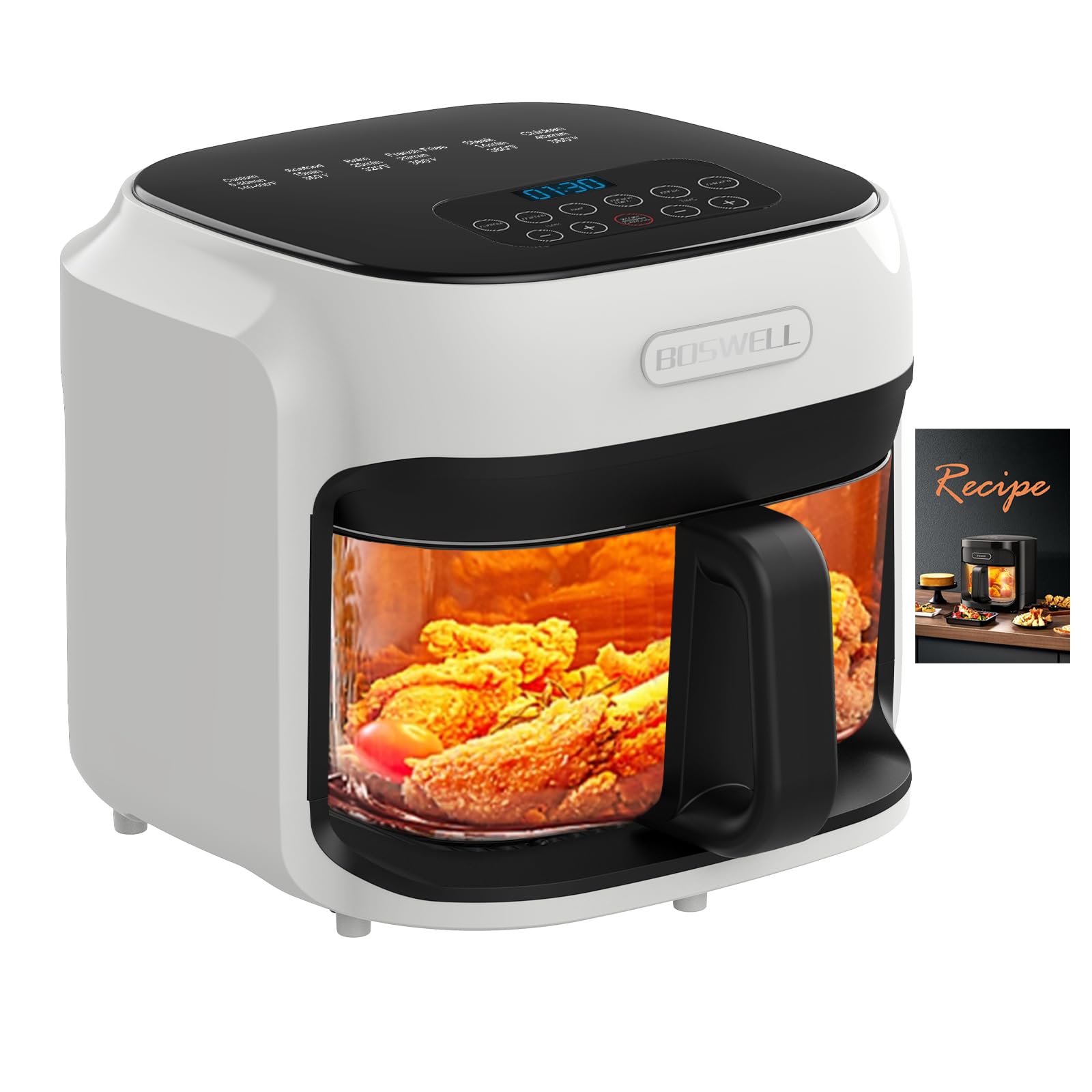 BOSWELL Glass Air Fryer with transparent bowl for easy monitoring of food