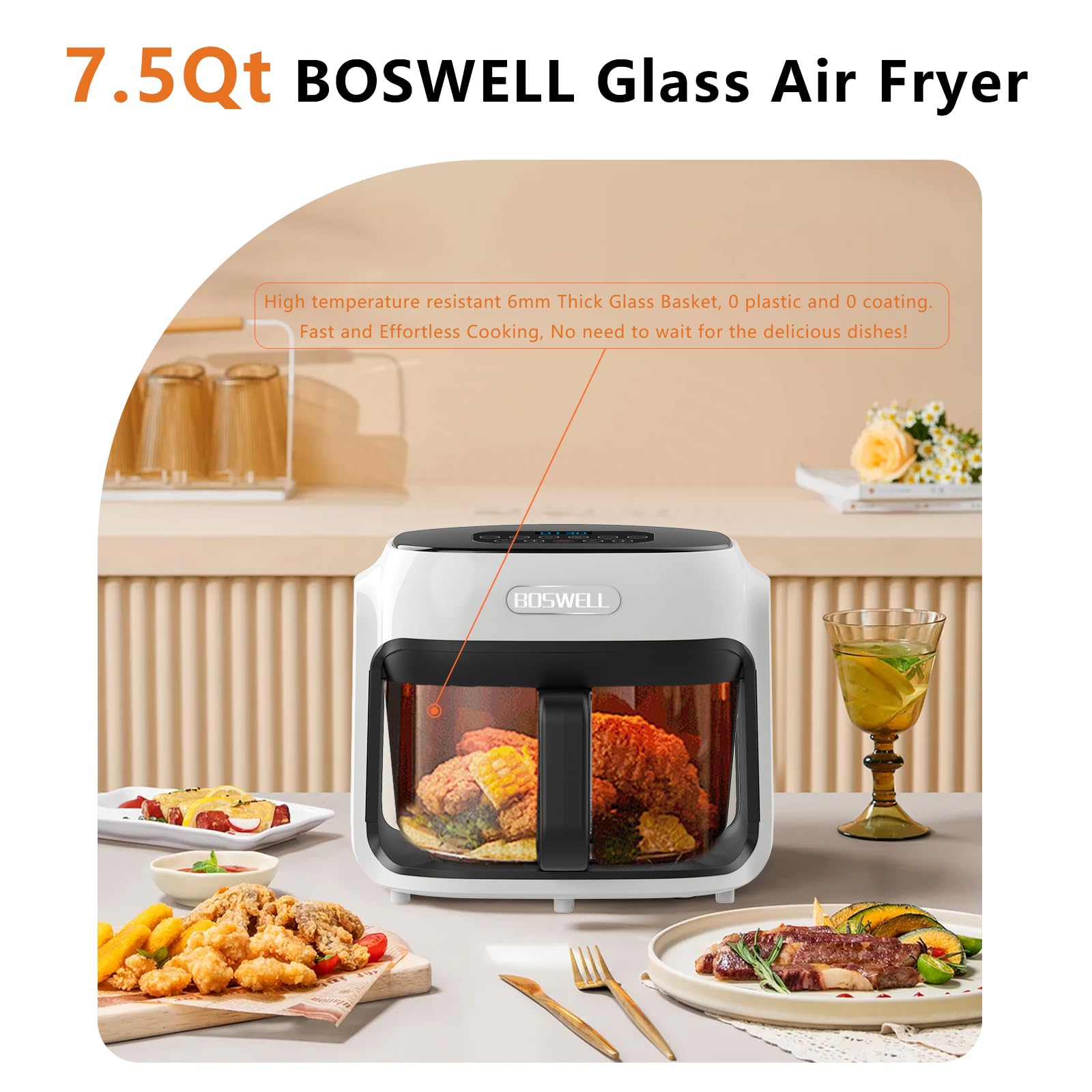 BOSWELL transparent glass design for real-time cooking progress