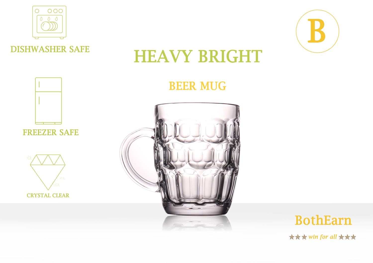 BothEarn heavy glass beer mug with weighted bottom for stability.