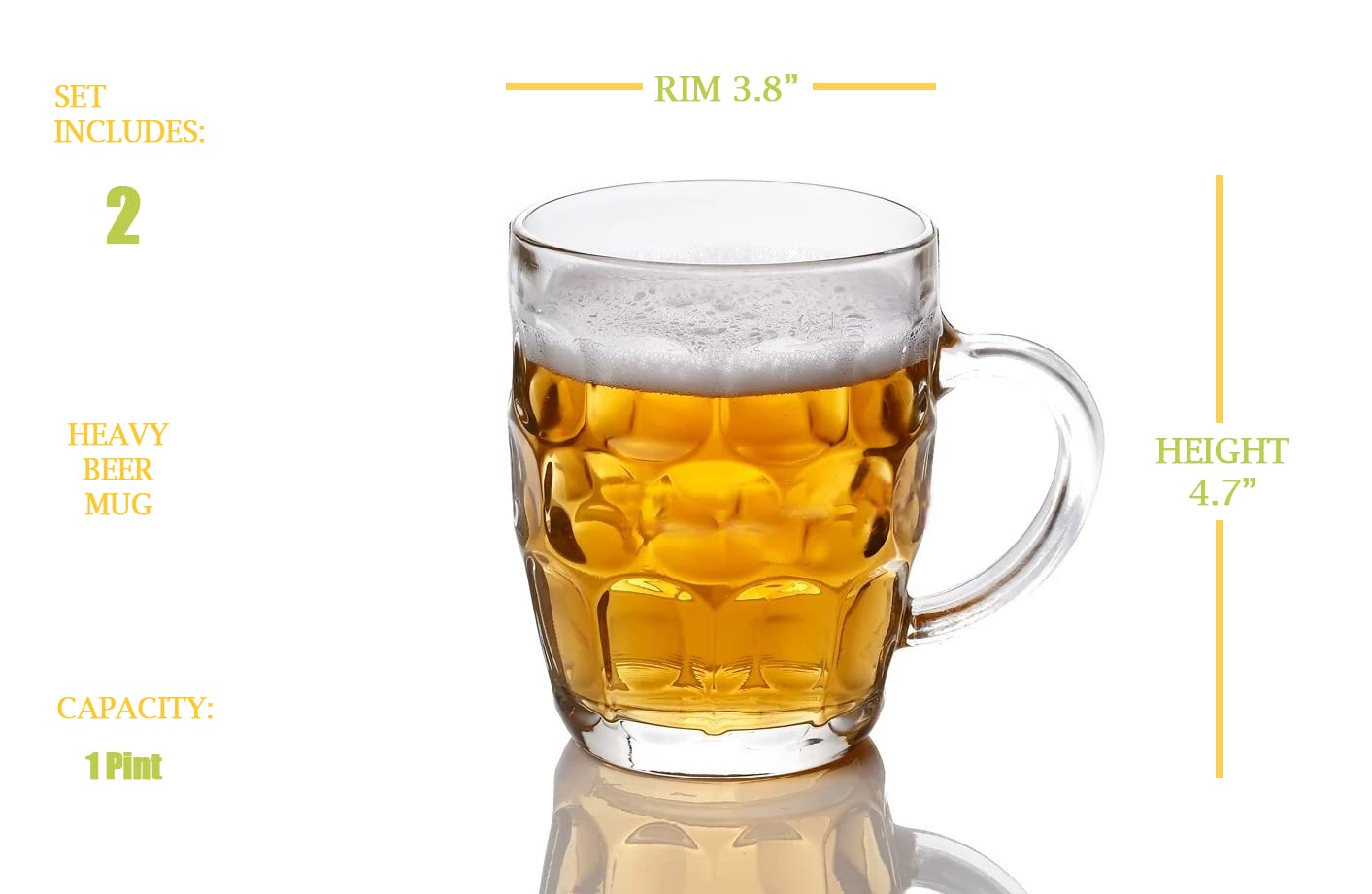 BothEarn pub-style beer mug with sturdy handle for easy pouring.
