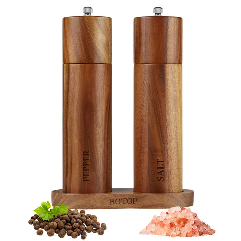 BOTOP 2-pack acacia grinders on bases for organized seasoning