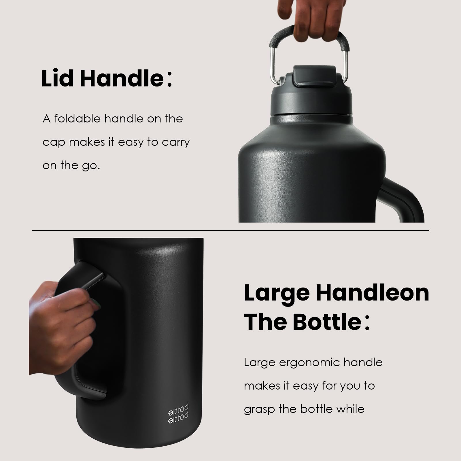 BOTTLE BOTTLE close-up of 18/8 stainless steel for durable, taste-neutral hydration.