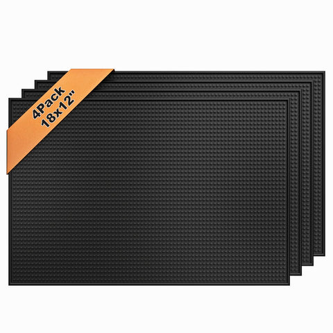 Botyboty bar mats 18x12, black rubber, non-slip surface protects countertops during bartending.