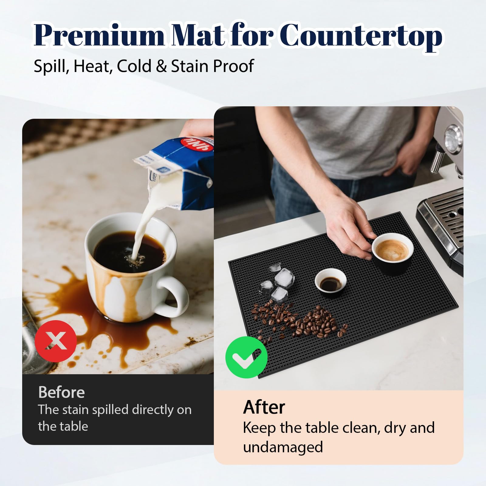 Botyboty 18x12 mat handles hot and cold liquids without staining.
