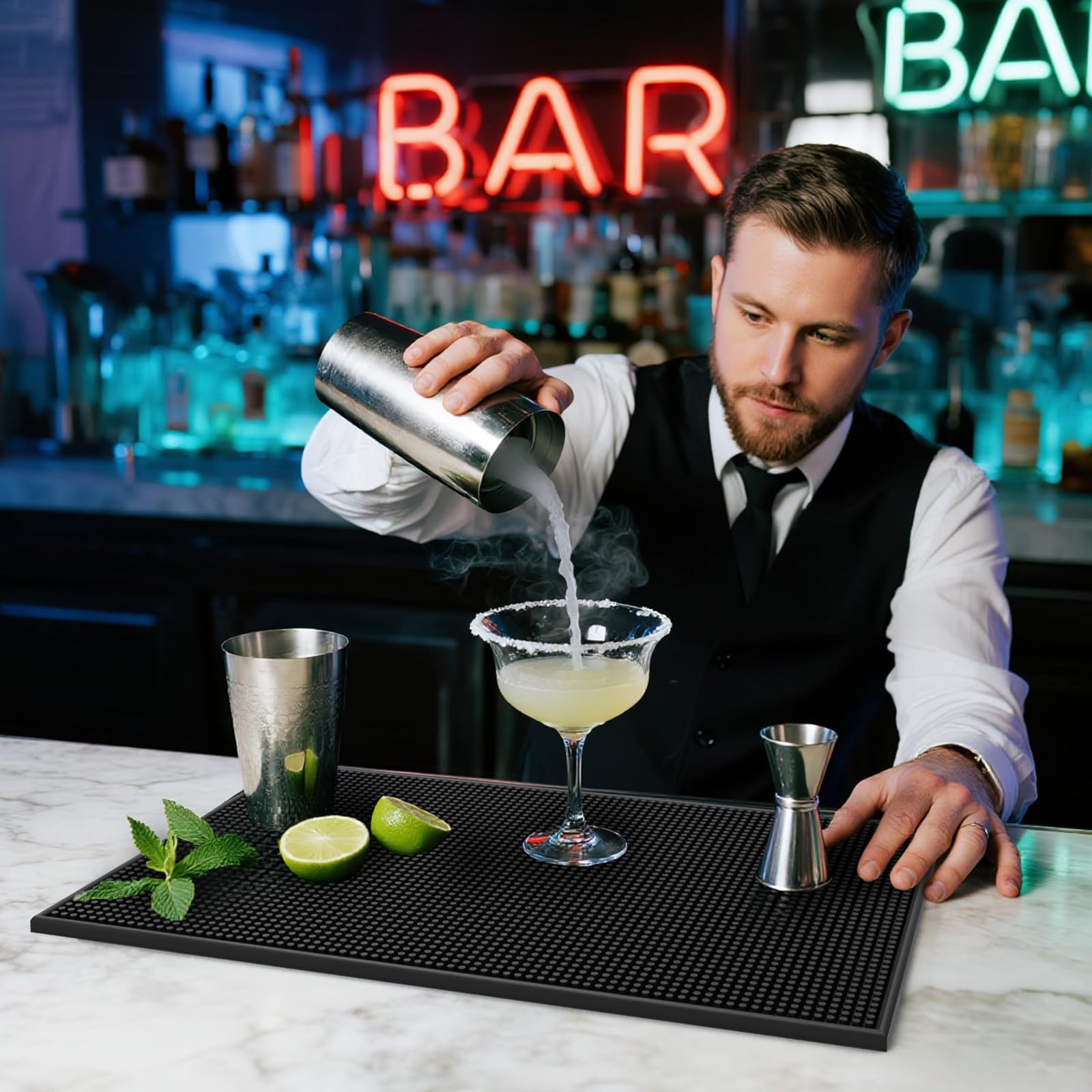 Botyboty bar mat non-slip keeps glasses steady for precise espresso shots.
