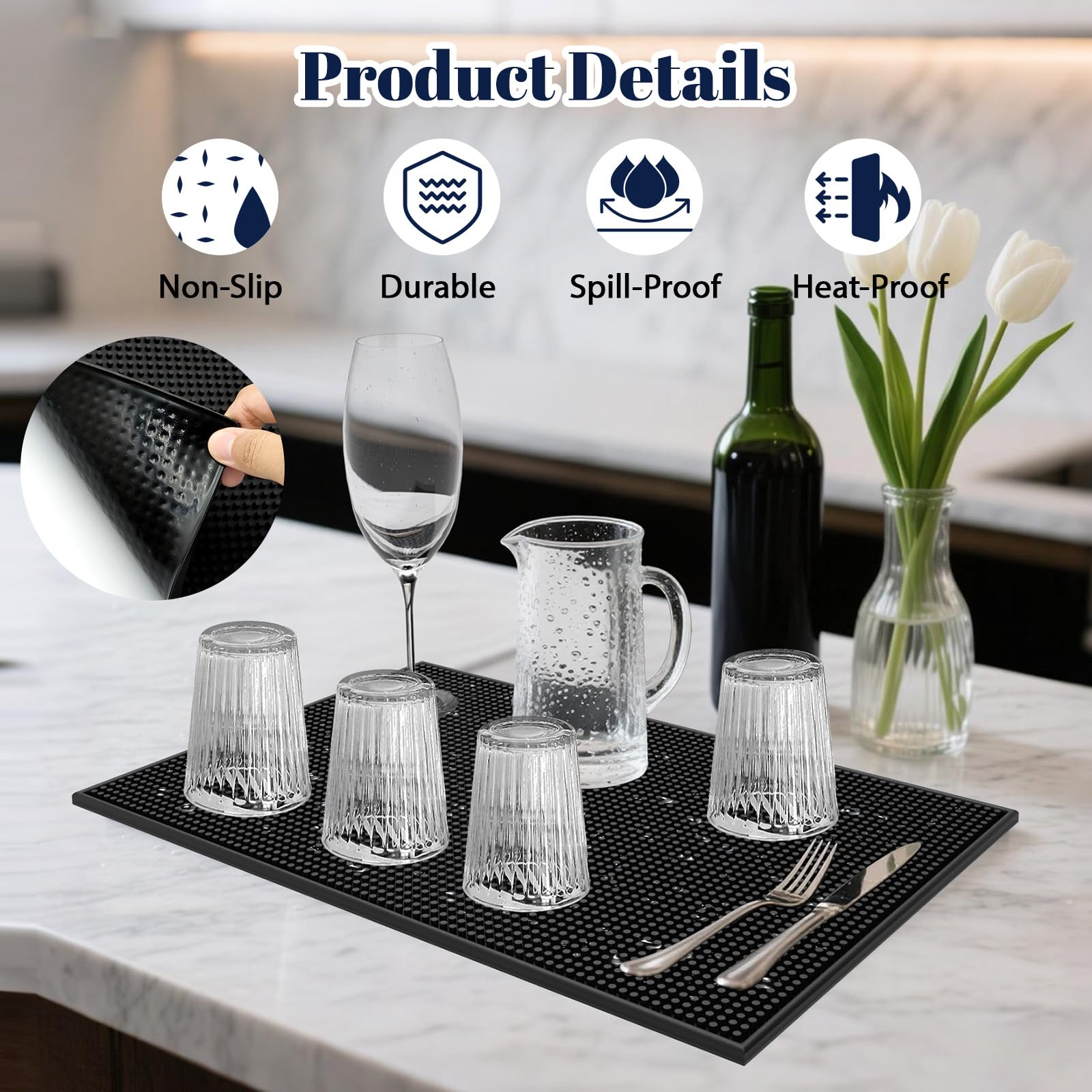 Botyboty bar mat cleans easily; wipe or rinse after busy shifts.