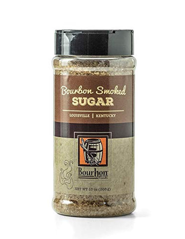 Bourbon Barrel Foods bourbon-smoked-sugar-bottle adds smoky caramel flavor to desserts and cocktails.