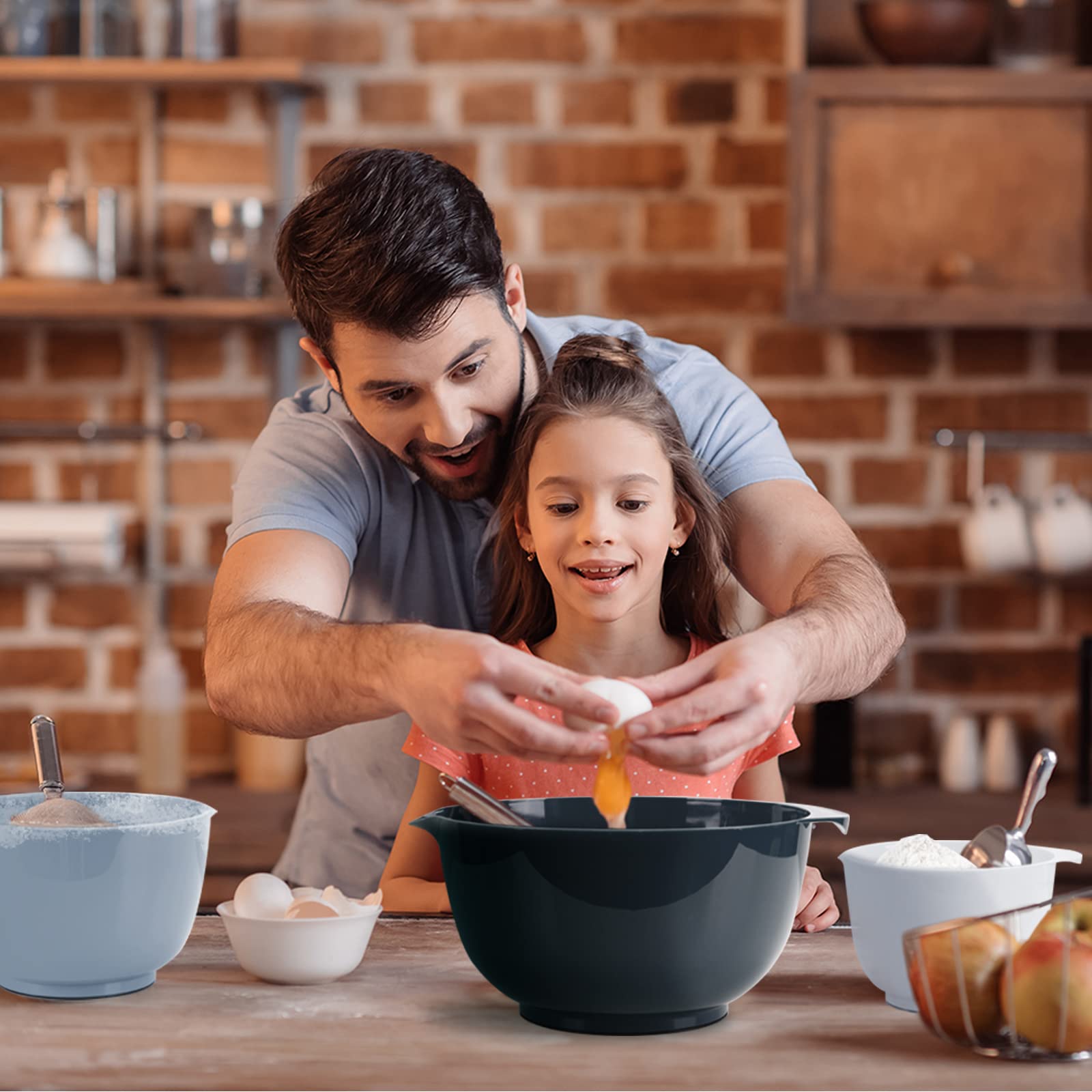 BoxedHome haze blue nesting bowls shown stacked for compact storage
