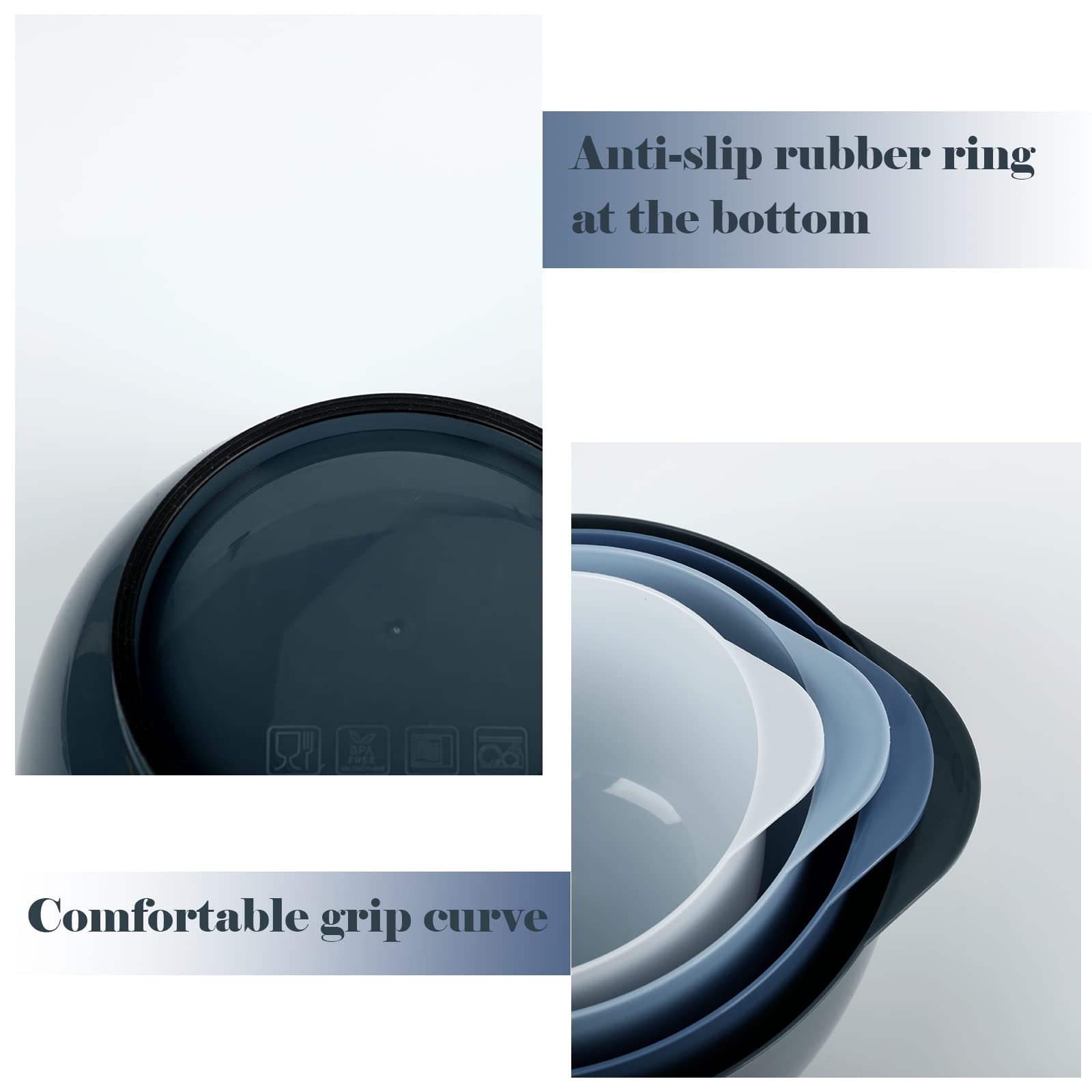 BoxedHome bowls with non-slip base prevent slipping during vigorous mixing