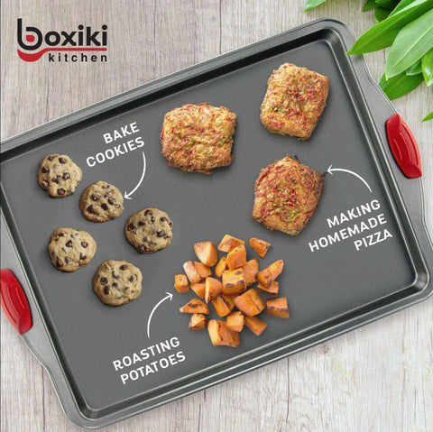 Boxiki Kitchen heavy-gauge carbon steel sheets deliver even heat.