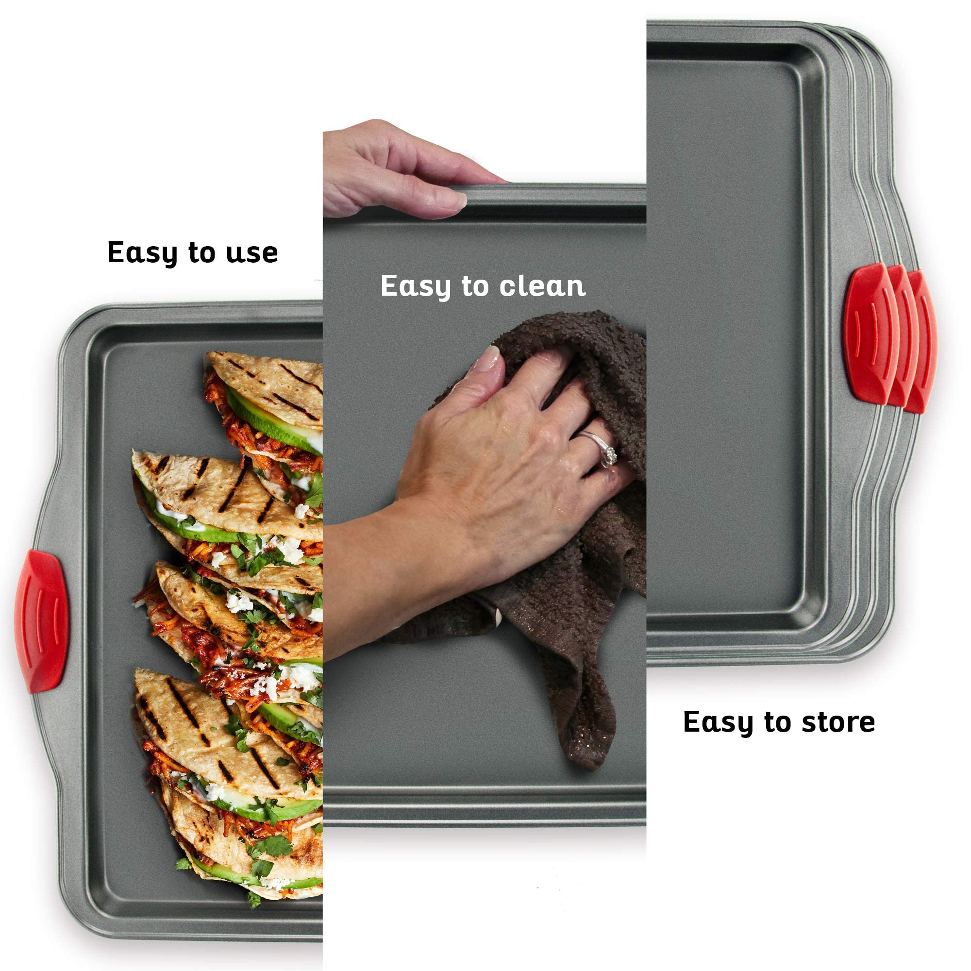 Boxiki Kitchen pan with textured handles offers a secure cool grip.
