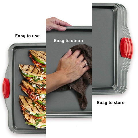 Boxiki Kitchen pan with textured handles offers a secure cool grip.