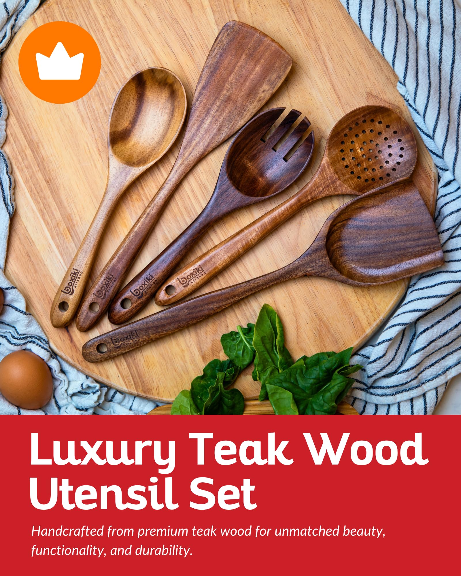 Boxiki Kitchen teak wood spatula for wok, sturdy and heat resistant