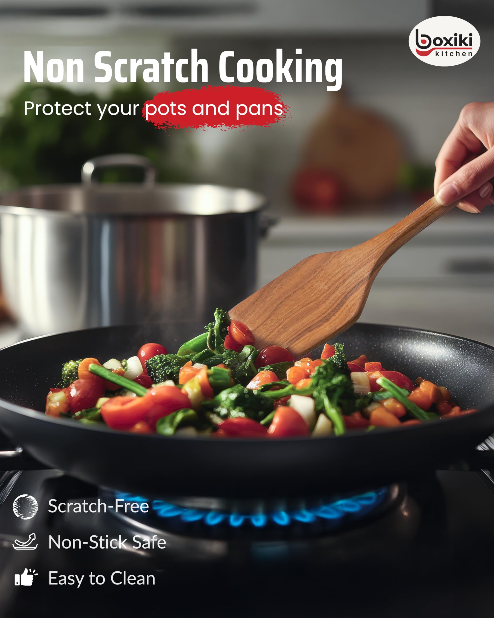 Boxiki Kitchen solid spoon close-up with smooth, splinter-free finish
