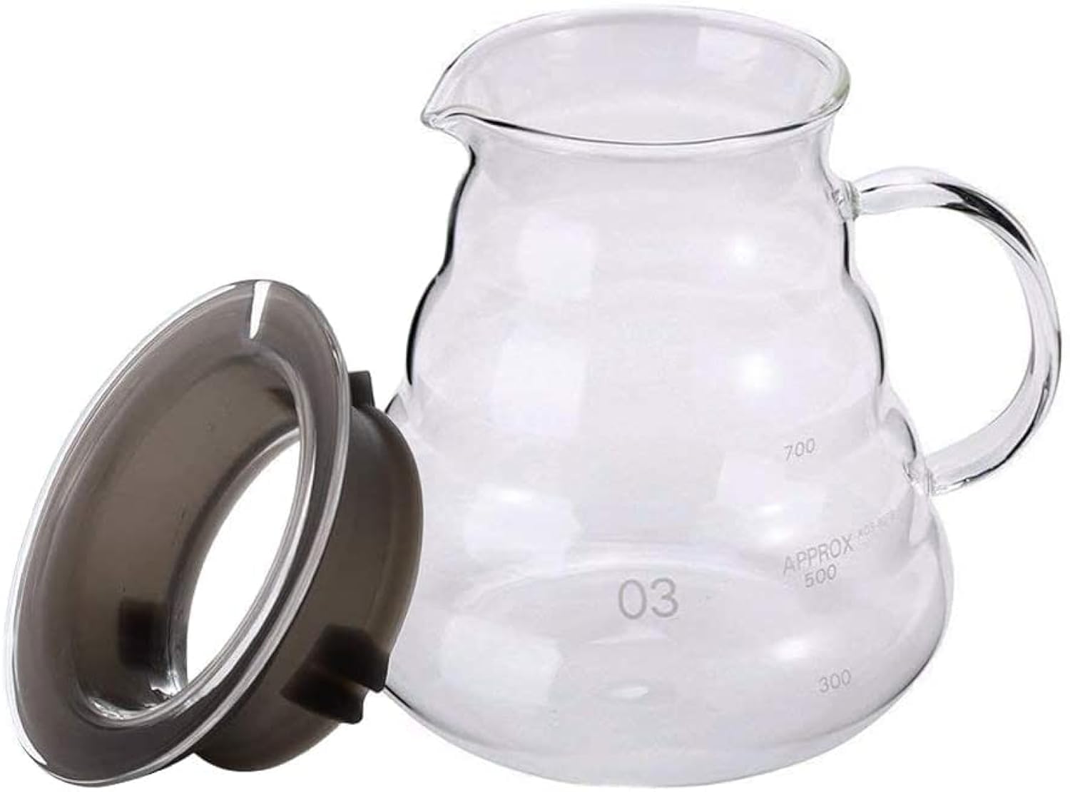 Boxtree 800ml clear glass coffee server shows remaining coffee at a glance.