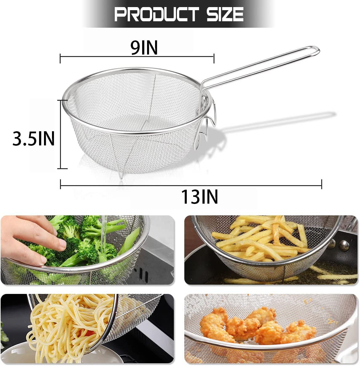 Boxweer fry basket with detachable handle for safer lifting from hot oil