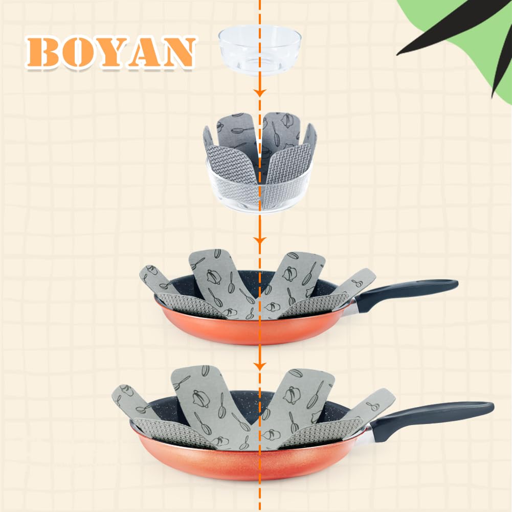 BOYAN pot separators in close-up show thick felt protection for non-stick cookware