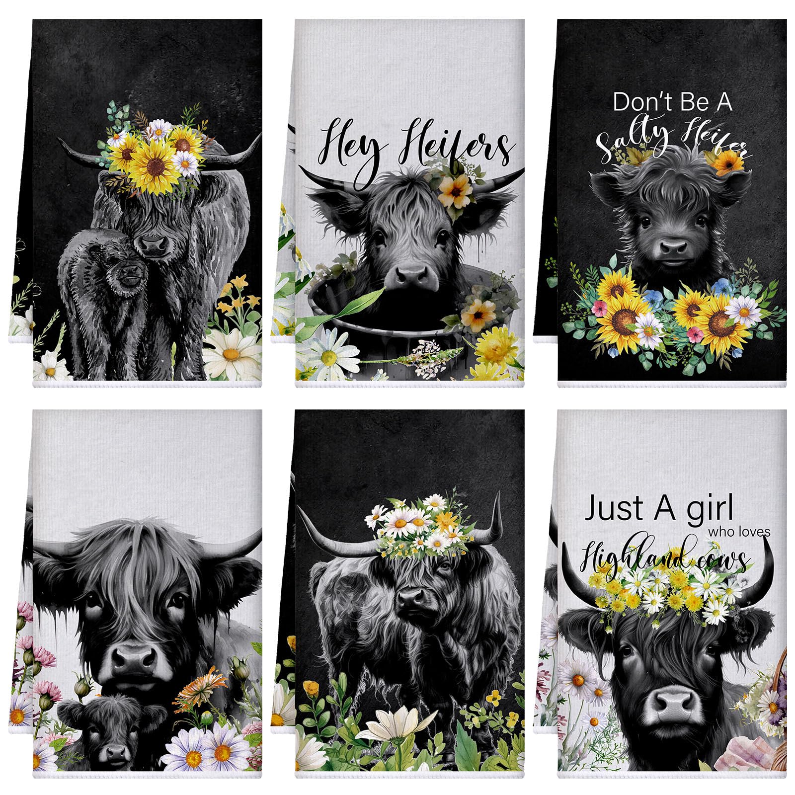 Boyiee Highland Cow towels with bluebird design for quick drying and decor