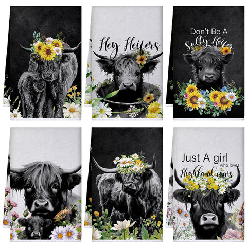 Boyiee Highland Cow towels with bluebird design for quick drying and decor