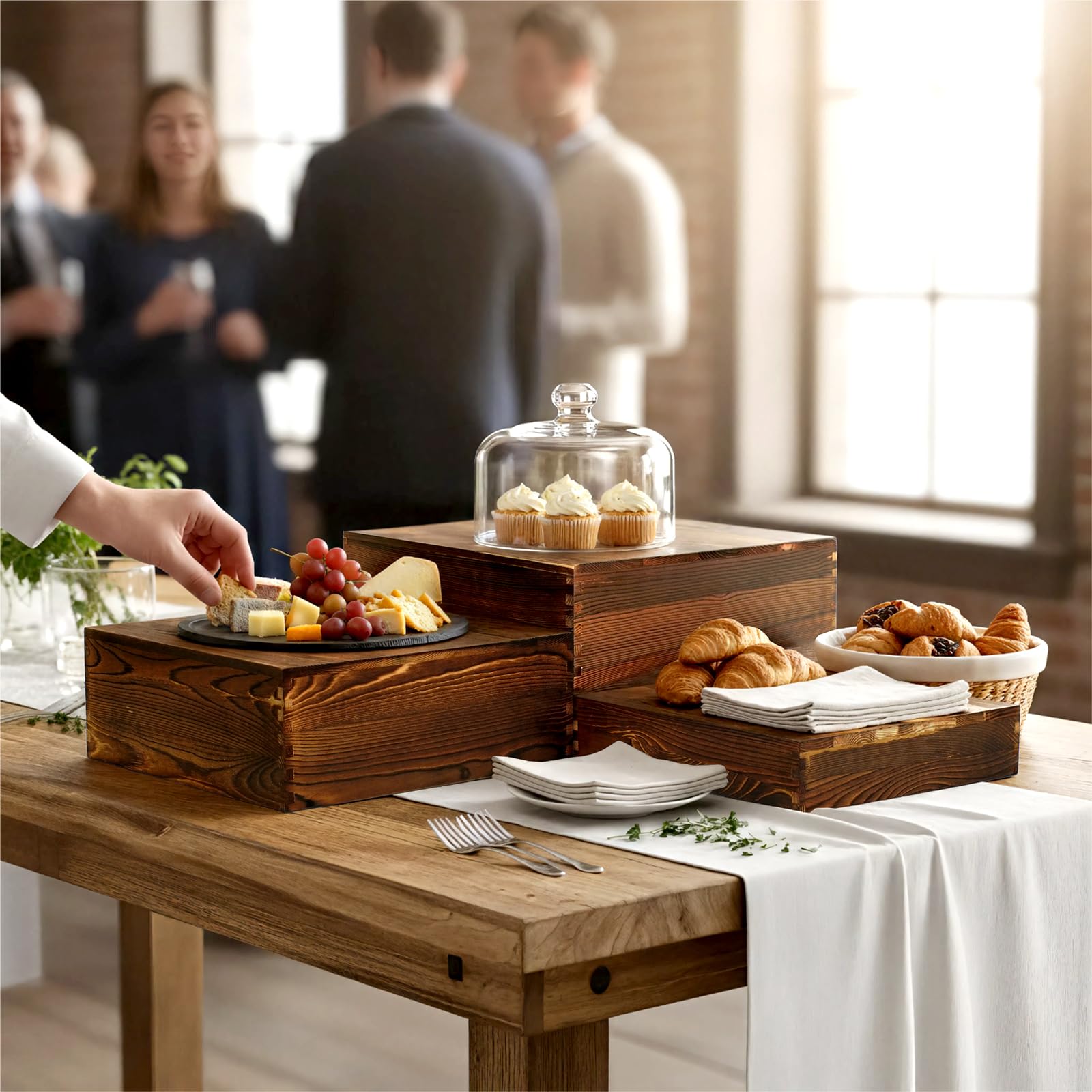 BoyMCowboy nesting design buffet stand for easy storage and transport.