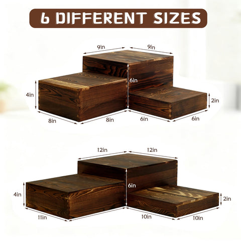BoyMCowboy wooden buffet risers in 11x11x4 height variety for elevated plates.