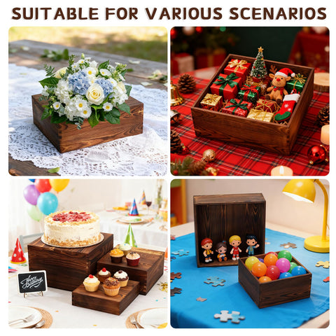 BoyMCowboy wooden buffet risers 6x6x2 compact stand for single items.