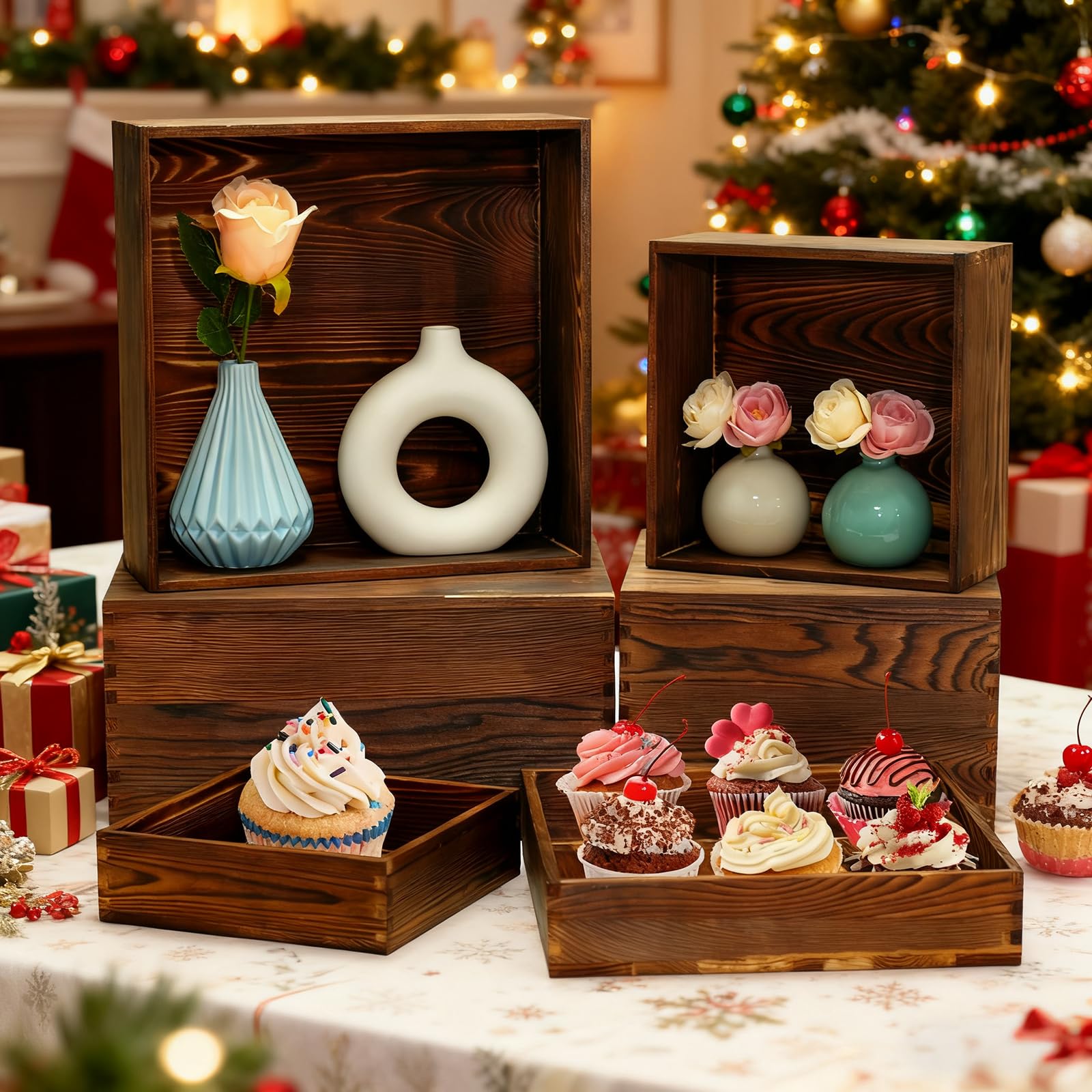 BoyMCowboy wooden buffet risers 8x8x4 for compact, stylish displays.