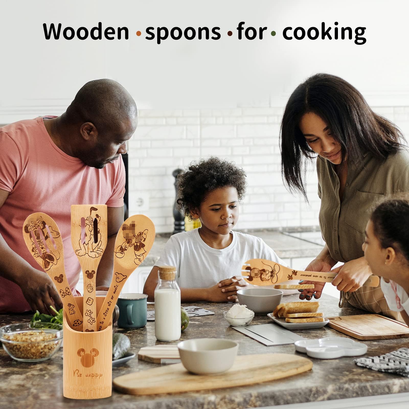 BOZICRE bamboo spoons colander spoon for draining liquids from pasta and vegetables.