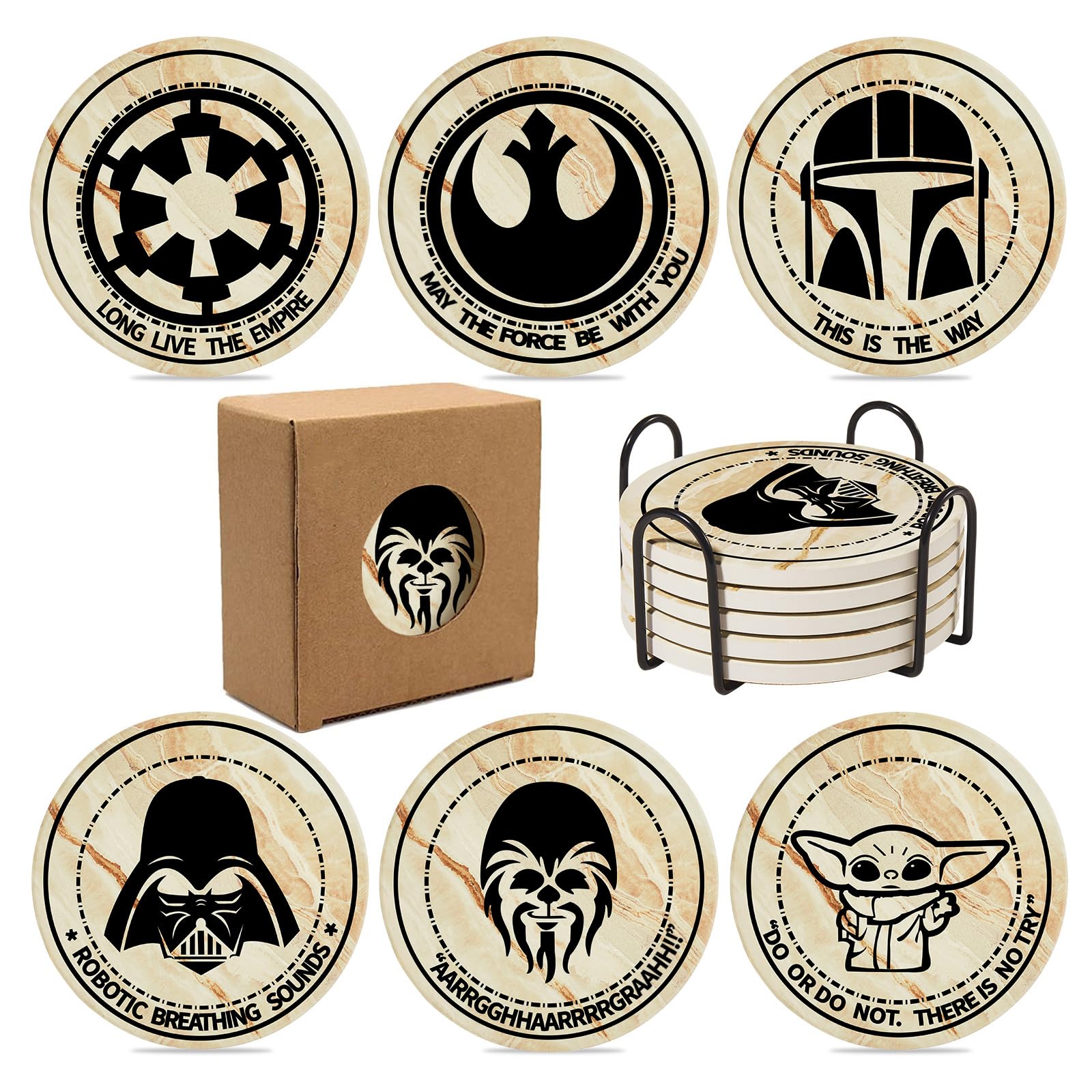 BOZICRE Wars coasters set with holder adds stylish protection for drinks.