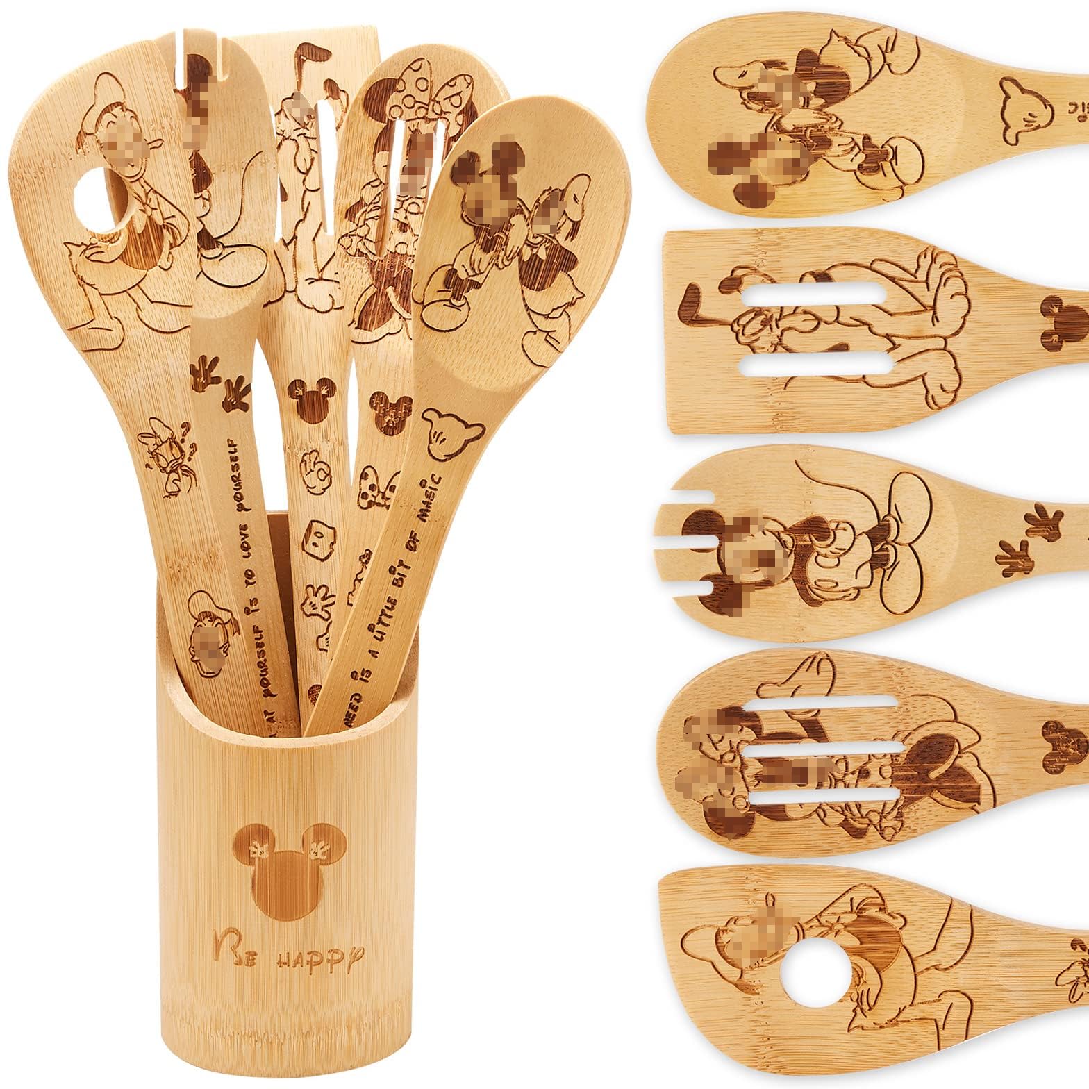 BOZICRE wooden spoons cooking set, 6pc, versatile for stirring, mixing, and serving.
