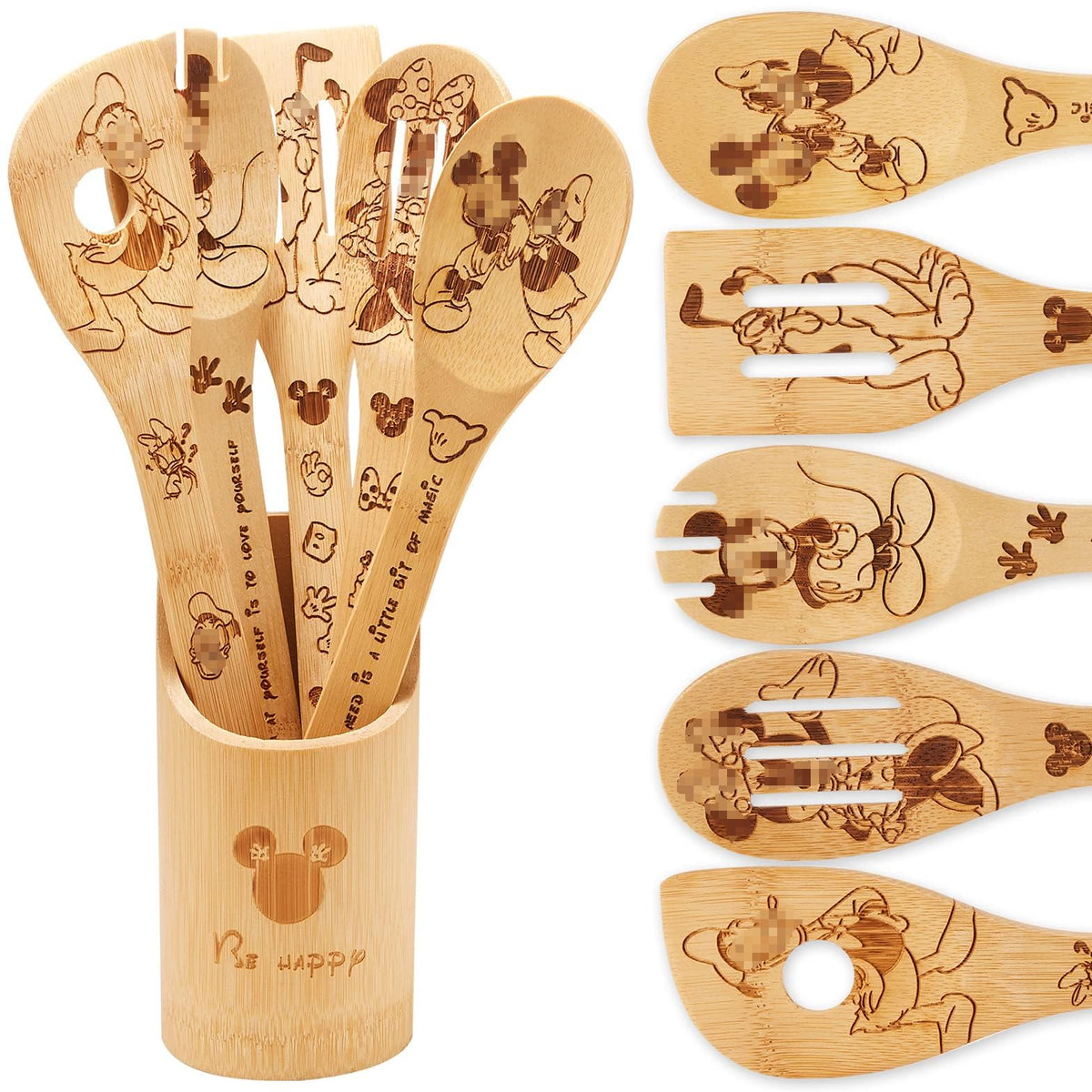 BOZICRE wooden spoons cooking set, 6pc, versatile for stirring, mixing, and serving.
