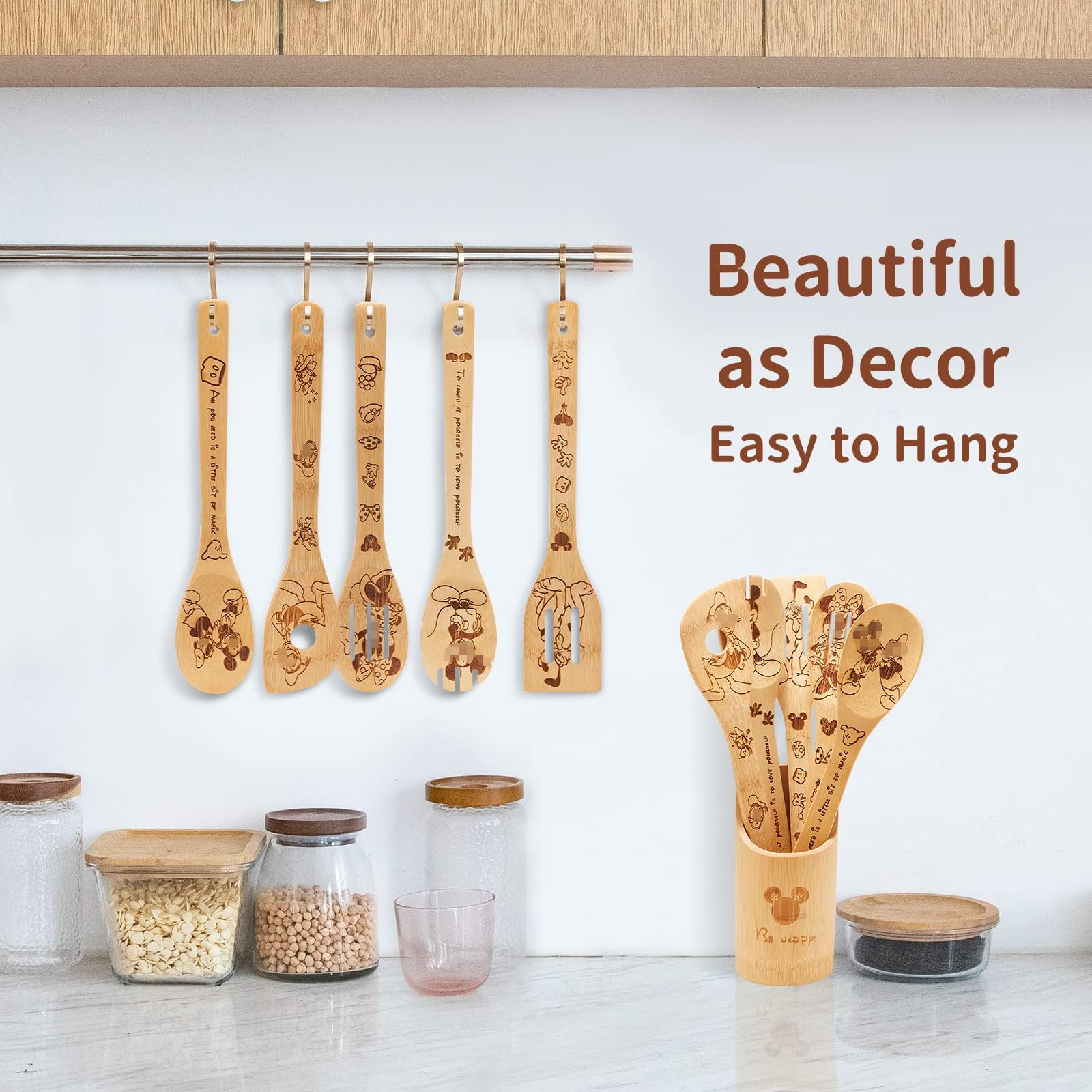 BOZICRE wooden spoons hanging design for easy storage and quick access.