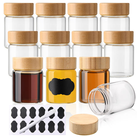 BPFY 12-pack glass shot bottles with caps for organized, spill-free ginger shots on the go.