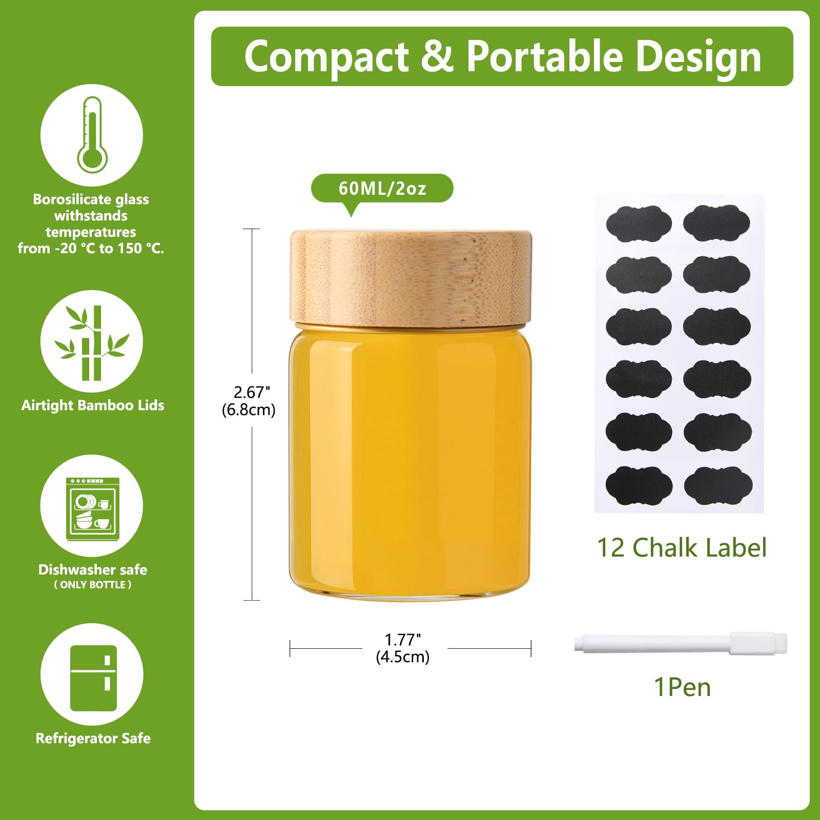 BPFY borosilicate glass shot bottle highlighting durability and temperature tolerance for cold or hot beverages.