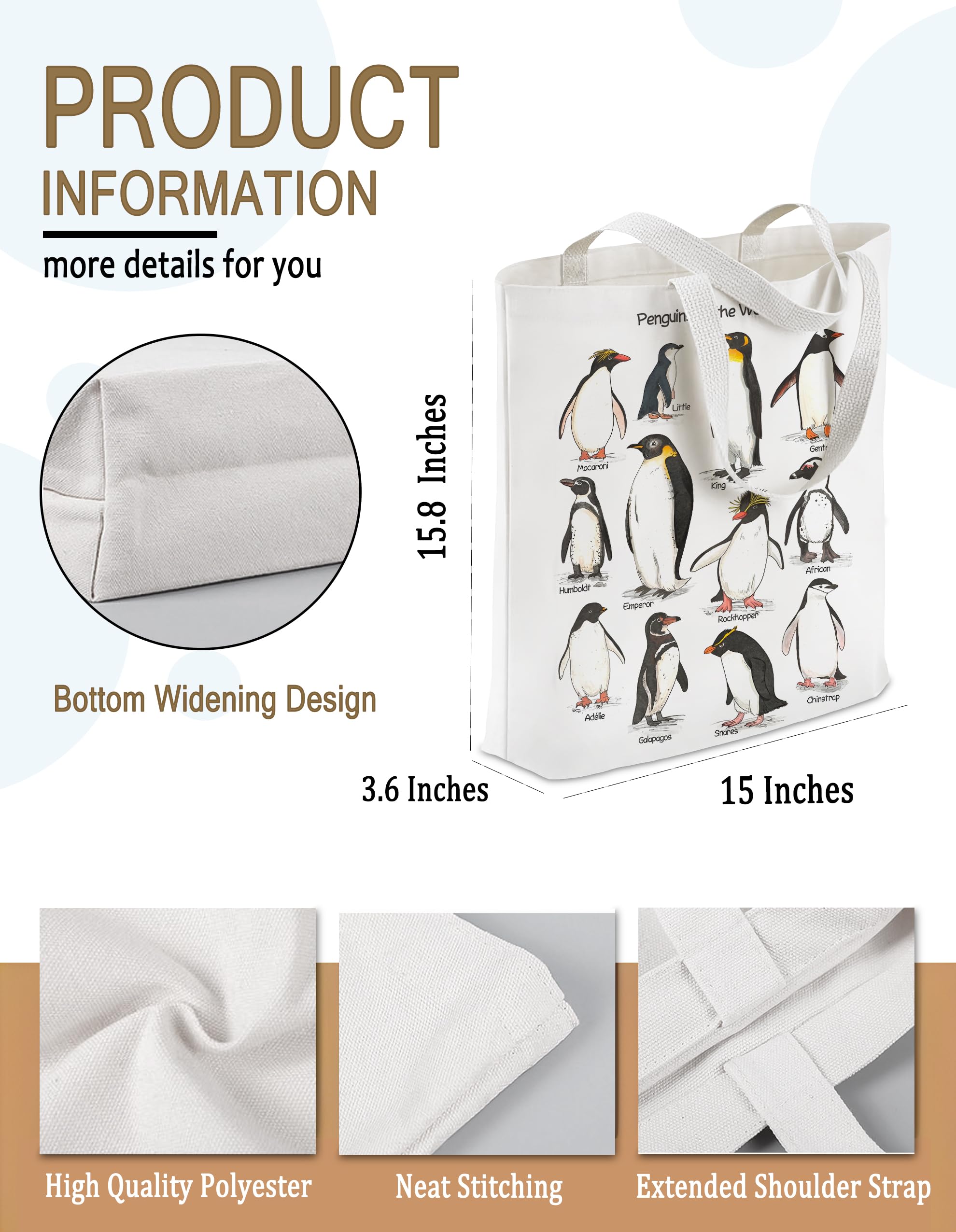 BPVBPV Penguin Tote Bag vibrant pattern for casual outings.